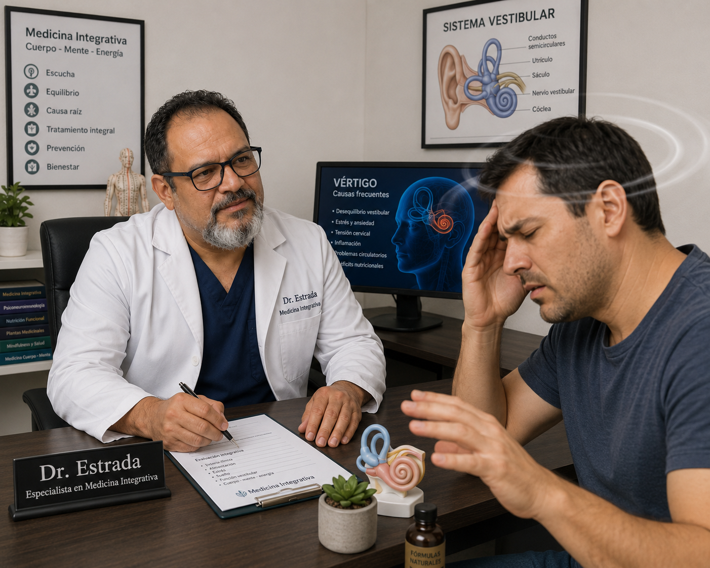 Consulta de medicina integrativa para el manejo del dolor de cabeza por apnea del sueño, combinando tratamiento convencional y terapias complementarias
